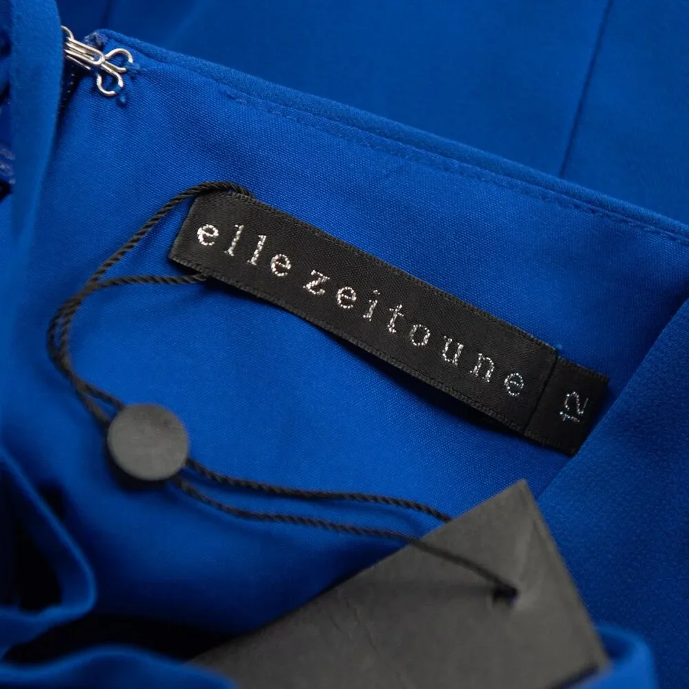 Elle Zeitoune Meagan Dress Evening Mini Cocktail Draped Sleeves Blue Size 12 New - Picture 4 of 9